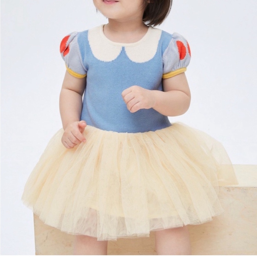 Disney x Baby GAP Snow White tutu onesie dress knit sleeves blue and yellow